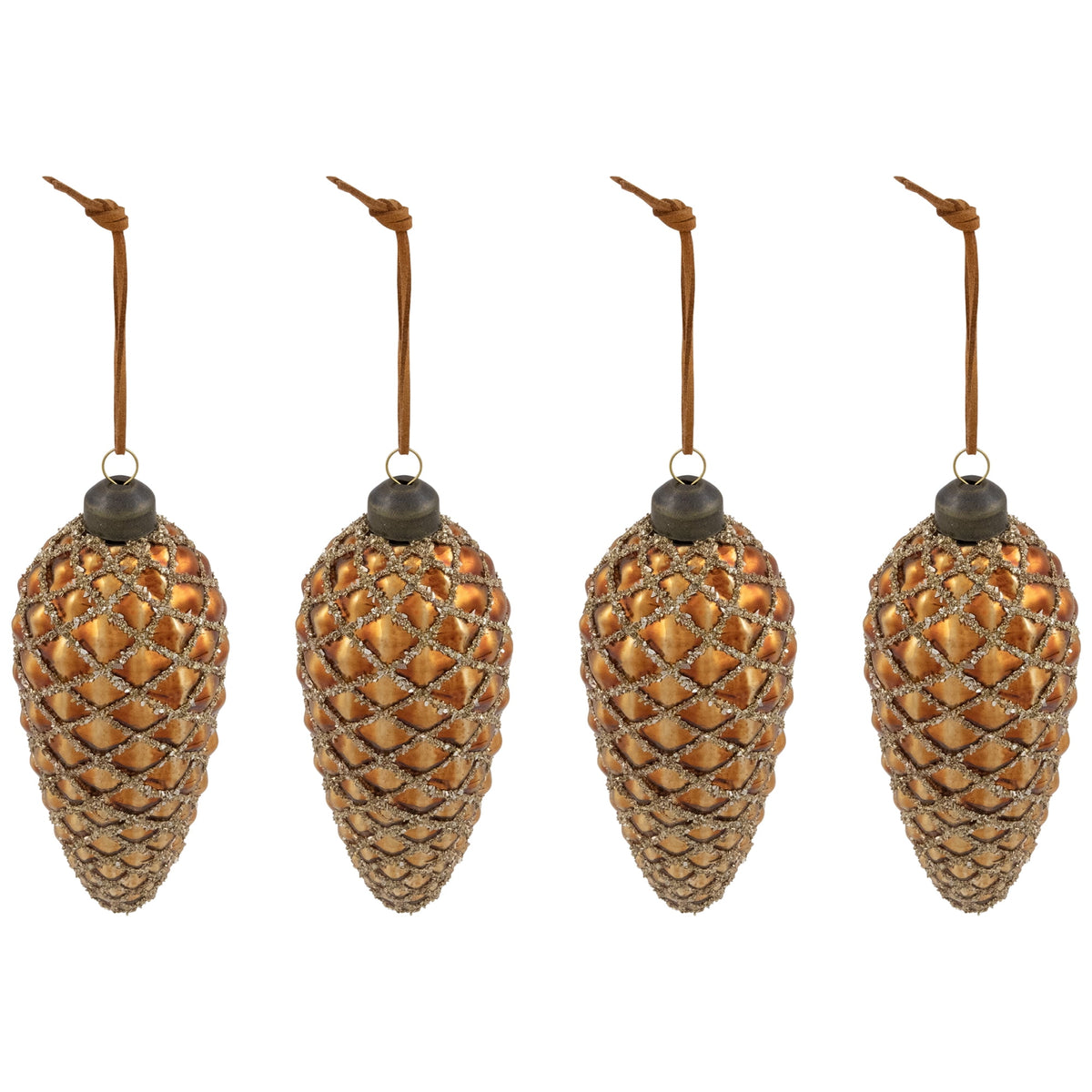 Northlight Glittered Pine Cone Glass Christmas Ornaments - 5" - Brown - Set of 4