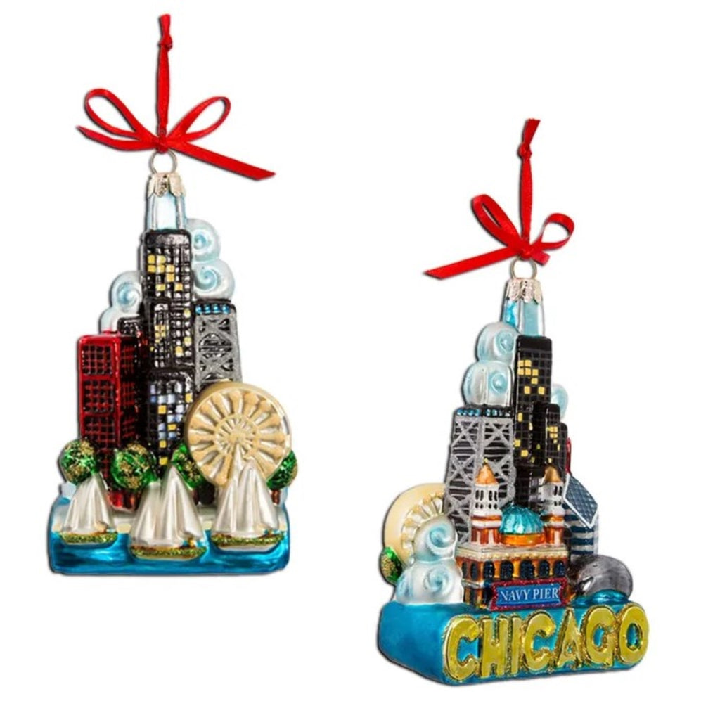 Kurt Adler 5-Inch Chicago Glass Ornament �?? Hand-Painted Christmas Tree Decoration Featuring City Landmarks