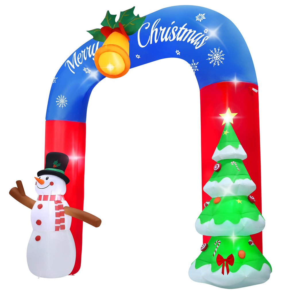 Yexmas 8FT Christmas Inflatable Archway with Snowman & Christmas Tree,Blow Ups Xmas Inflatable with LED Lights,Outdoor Decor for Xmas Holiday Party Yard Garden Lawn