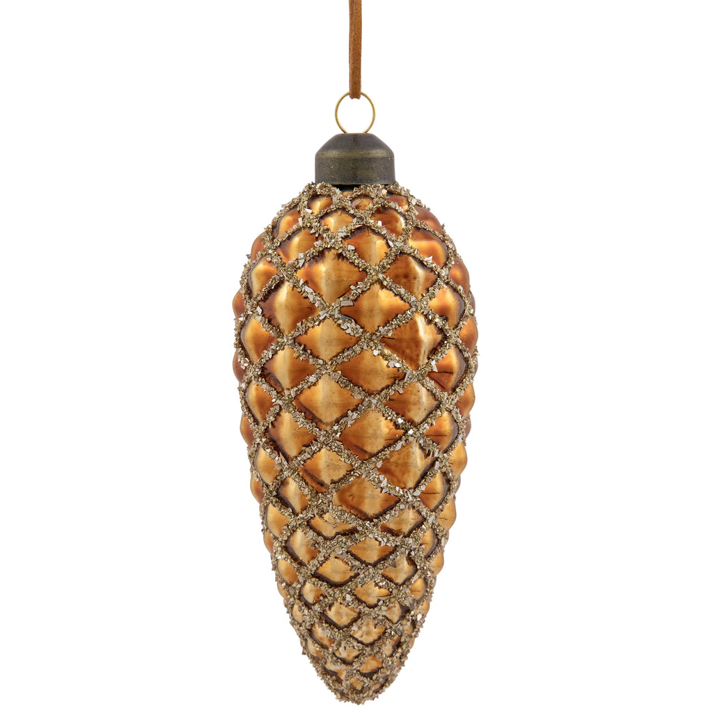 Northlight Glittered Pine Cone Glass Christmas Ornaments - 5" - Brown - Set of 4
