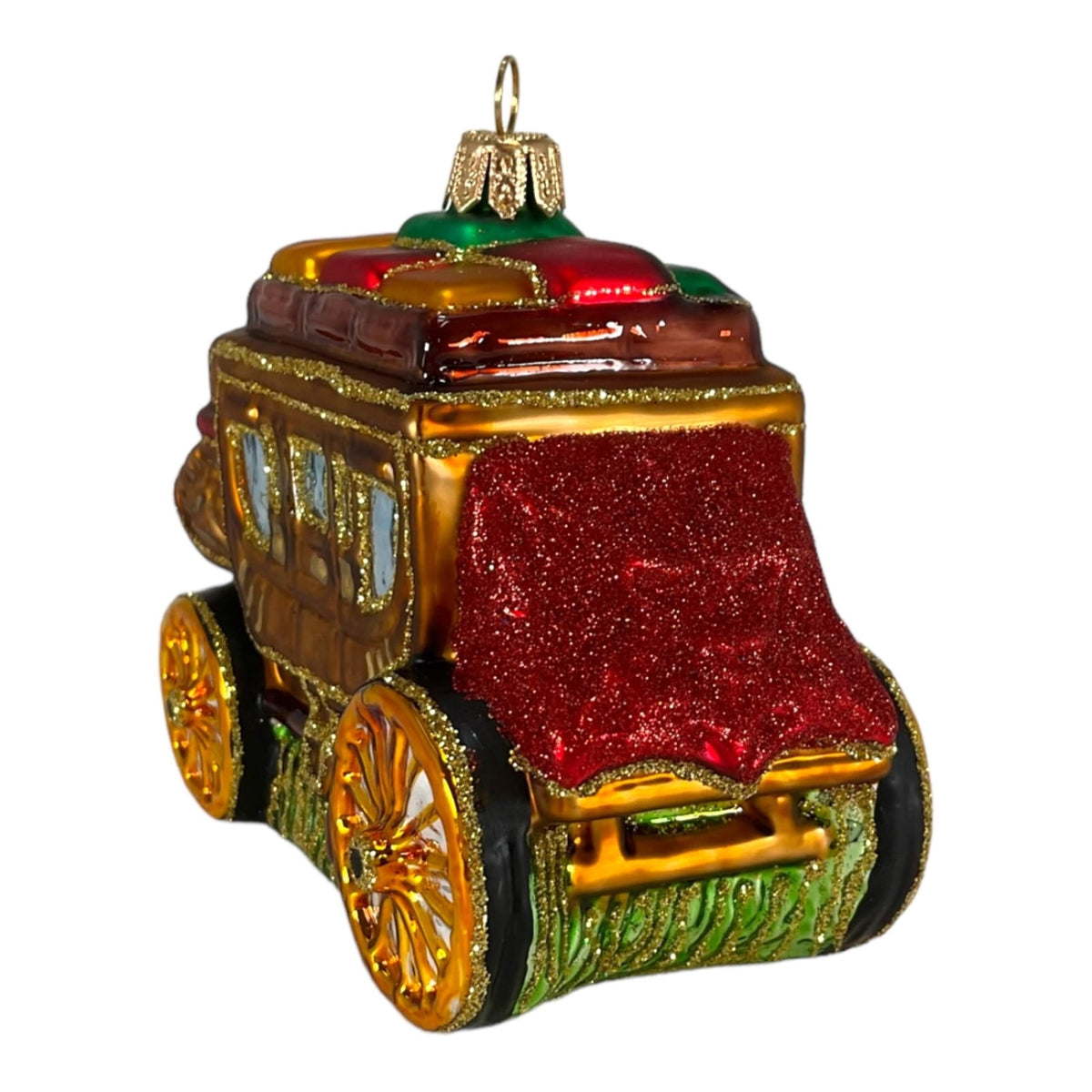 Western Stage Coach Wagon Polish Mouth Blown Glass Christmas Ornament Decoration