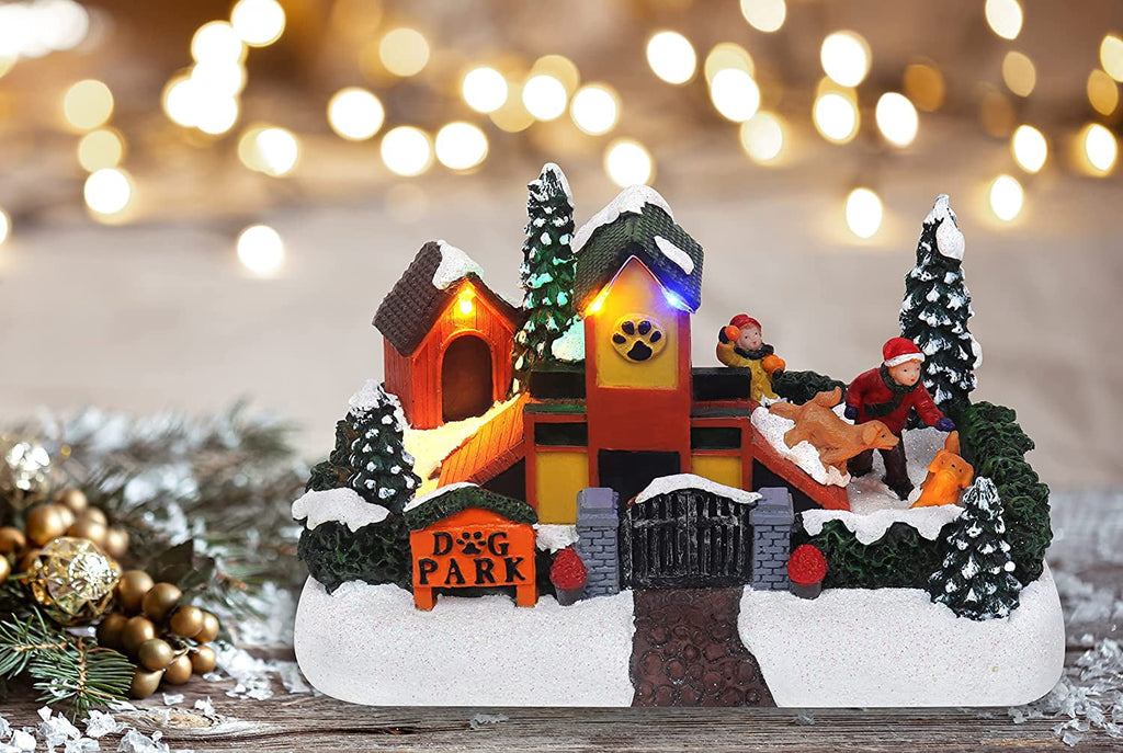 Christmas Dog Park Tabletop Display LED Lighted Christmas Village Perfect Addition to Your Christmas Indoor Decorations & Holiday Collections