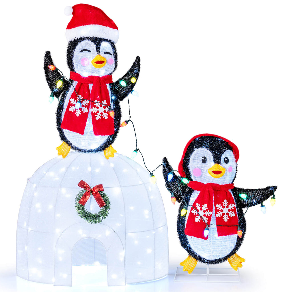 Costway Lighted Christmas Decoration Penguins Igloo 170 White LED Lights for Home Lawn