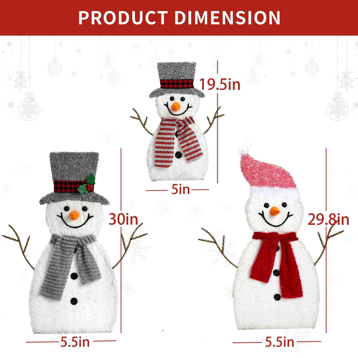 DEORAB Outdoor Christmas Lighted Snowman Decorations 2D 3-Piece Holiday Garden Lawn Yard Light-up Xmas Decor,70LED Lights