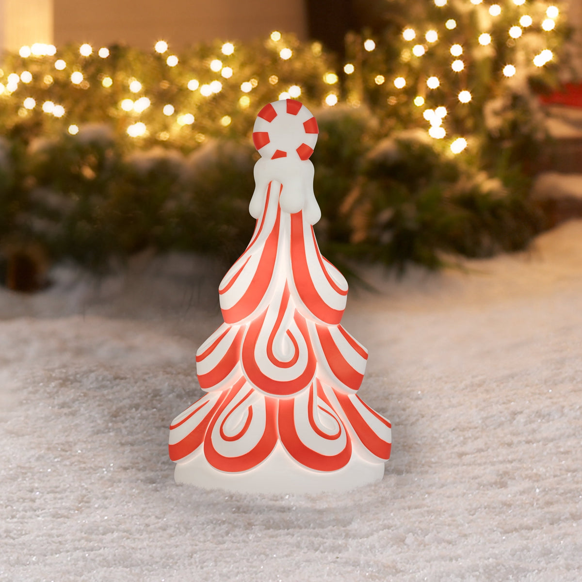 Lighted Blow Mold Peppermint Tree Indoor/Outdoor Christmas Decoration, Red and White, 24", by 