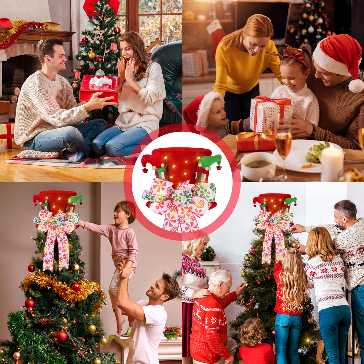 Christmas Tree Decoration Hat, Big Red Hat Decoration Hat, Family Christmas Holiday Winter Decoration With Lights