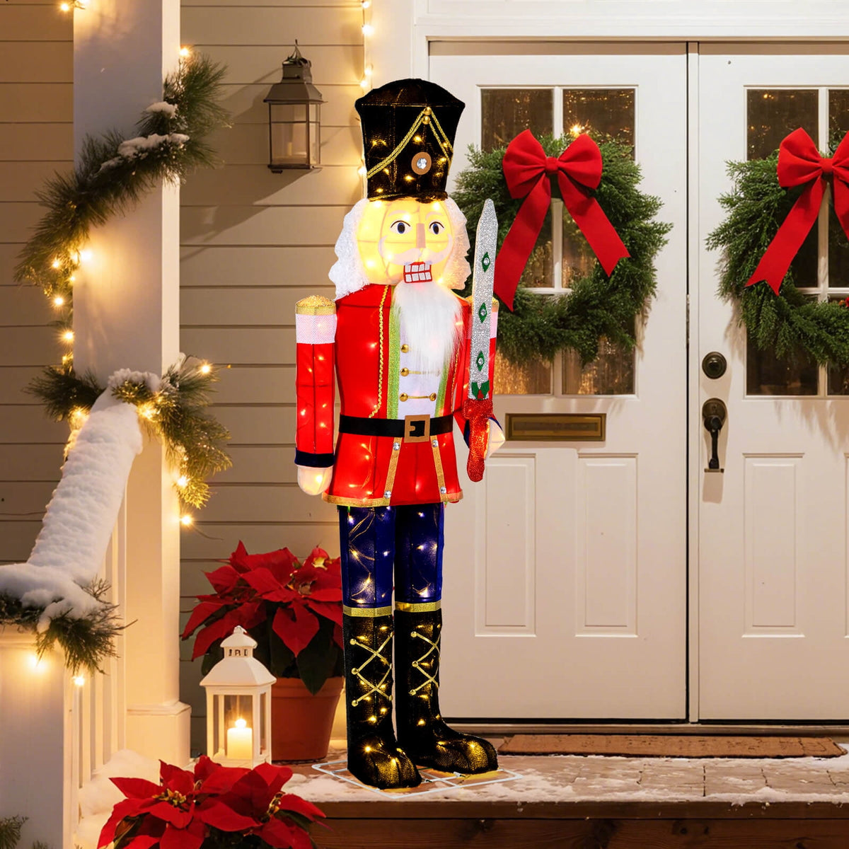 Costway 1 PCS 5 FT Lighted Nutcracker Soldier Outdoor Christmas Decoration with Glitter Sword