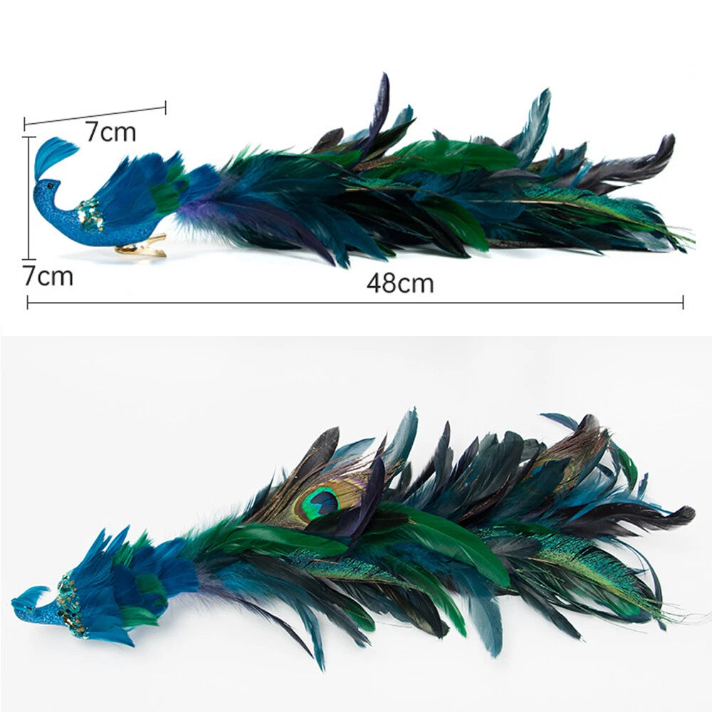 TOPCHANCES Glitter Peacock Ornaments with Clips, 19" Blue Christmas Tree Decoration Xmas Ornament Home Party Decor (8 Pack)