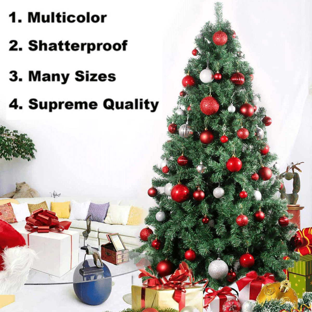 200Pcs Christmas Balls Ornaments for Christmas Tree Shatterproof Xmas Decors Hanging Ball Decorations