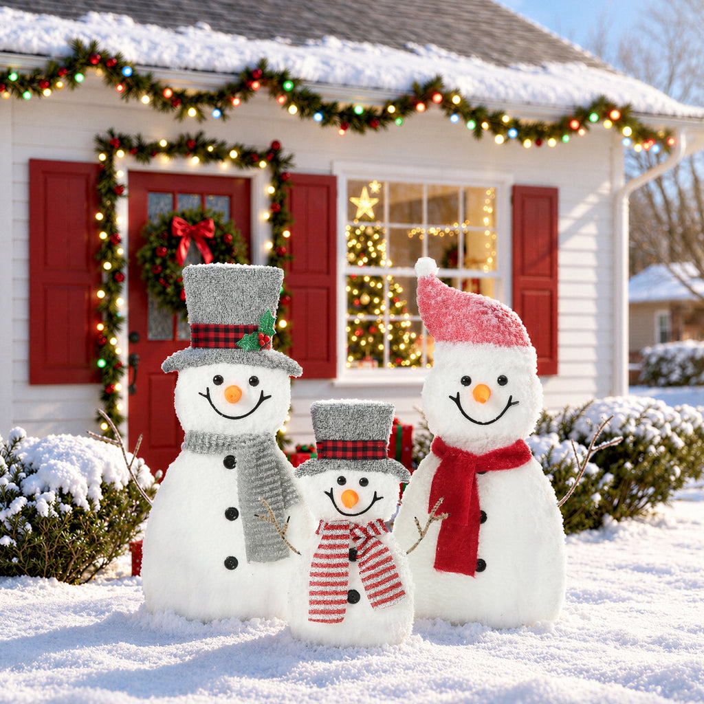DEORAB Outdoor Christmas Lighted Snowman Decorations 2D 3-Piece Holiday Garden Lawn Yard Light-up Xmas Decor,70LED Lights