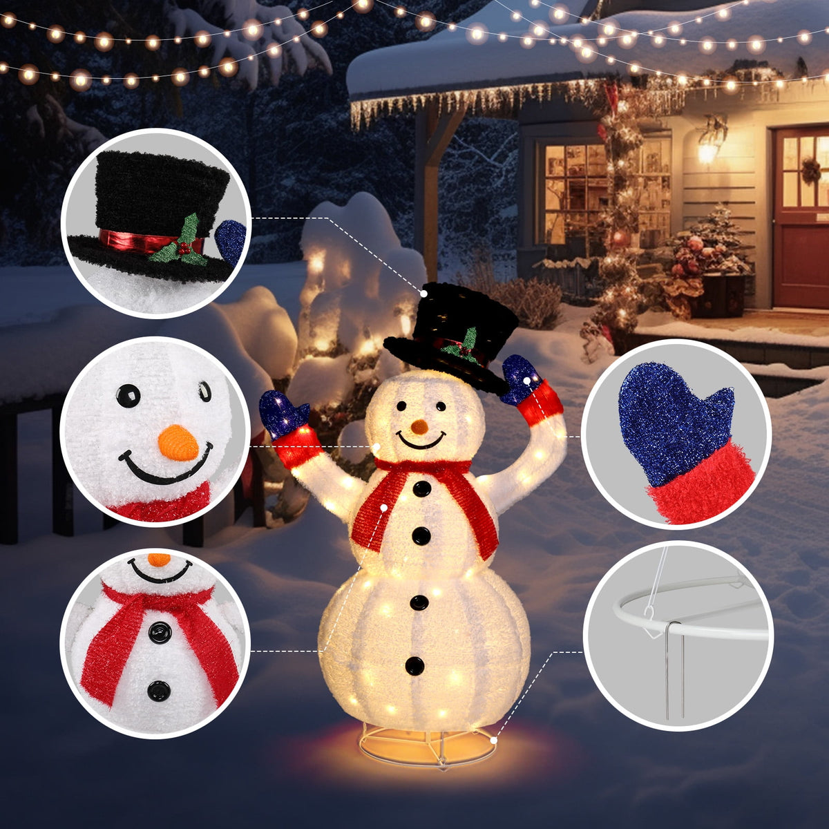 UBesGoo 4ft Lighted Pop-Up Snowman, Christmas Outdoor Decor Holiday Decoration w/ 120 LED Lights, Moving Hat
