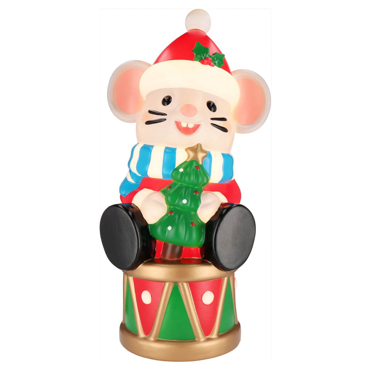 Lighted Blow Mold Drum Mouse Indoor/Outdoor Christmas Decoration, Multicolor, 32", by 