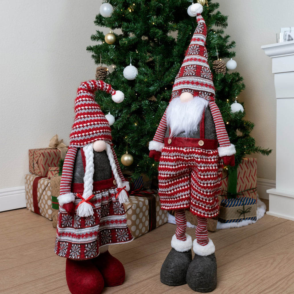 Joyfy 40" Christmas Gnomes Plush Decorations,Standing Couple Decoration Knitting Style with Long Retractable Legs,Tomte Handmade Gnome Gift,Holiday Home Decor Christmas Indoor Decor