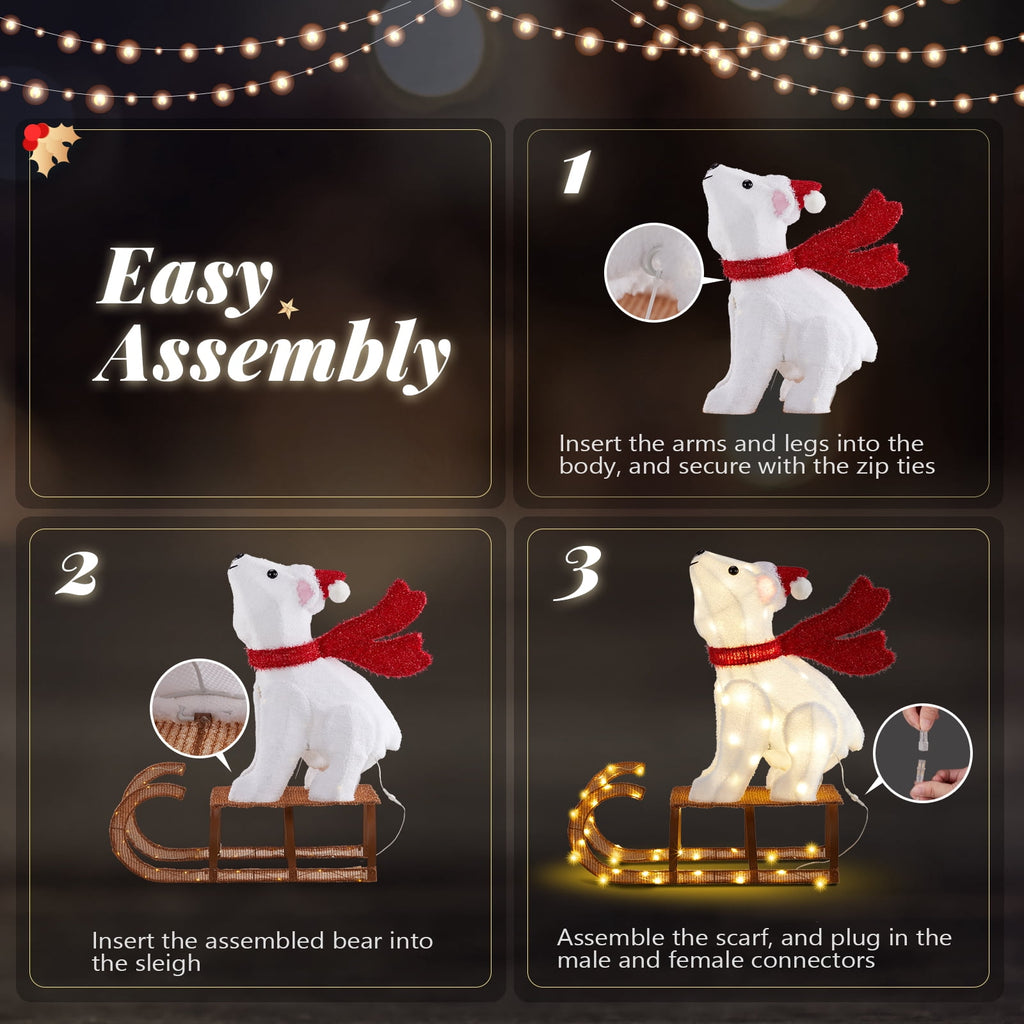 Ktaxon Polar Bear Christmas Lighted Bear on The Sledge Outdoor Decoration for Holiday Lawn Garden Party