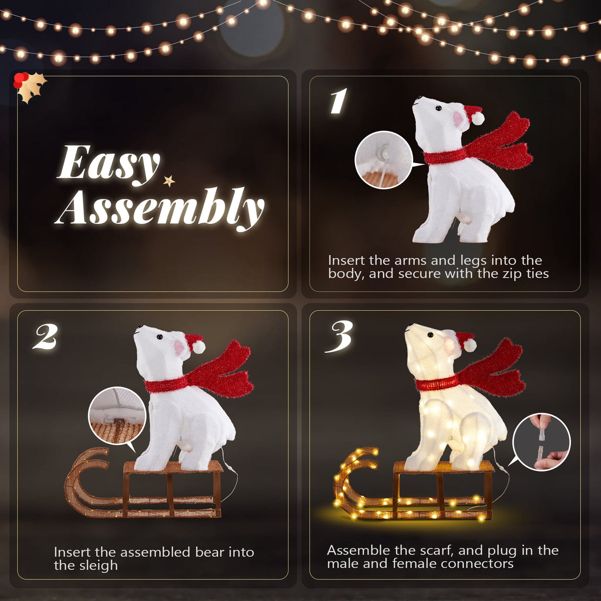 Ktaxon Polar Bear Christmas Lighted Bear on The Sledge Outdoor Decoration for Holiday Lawn Garden Party