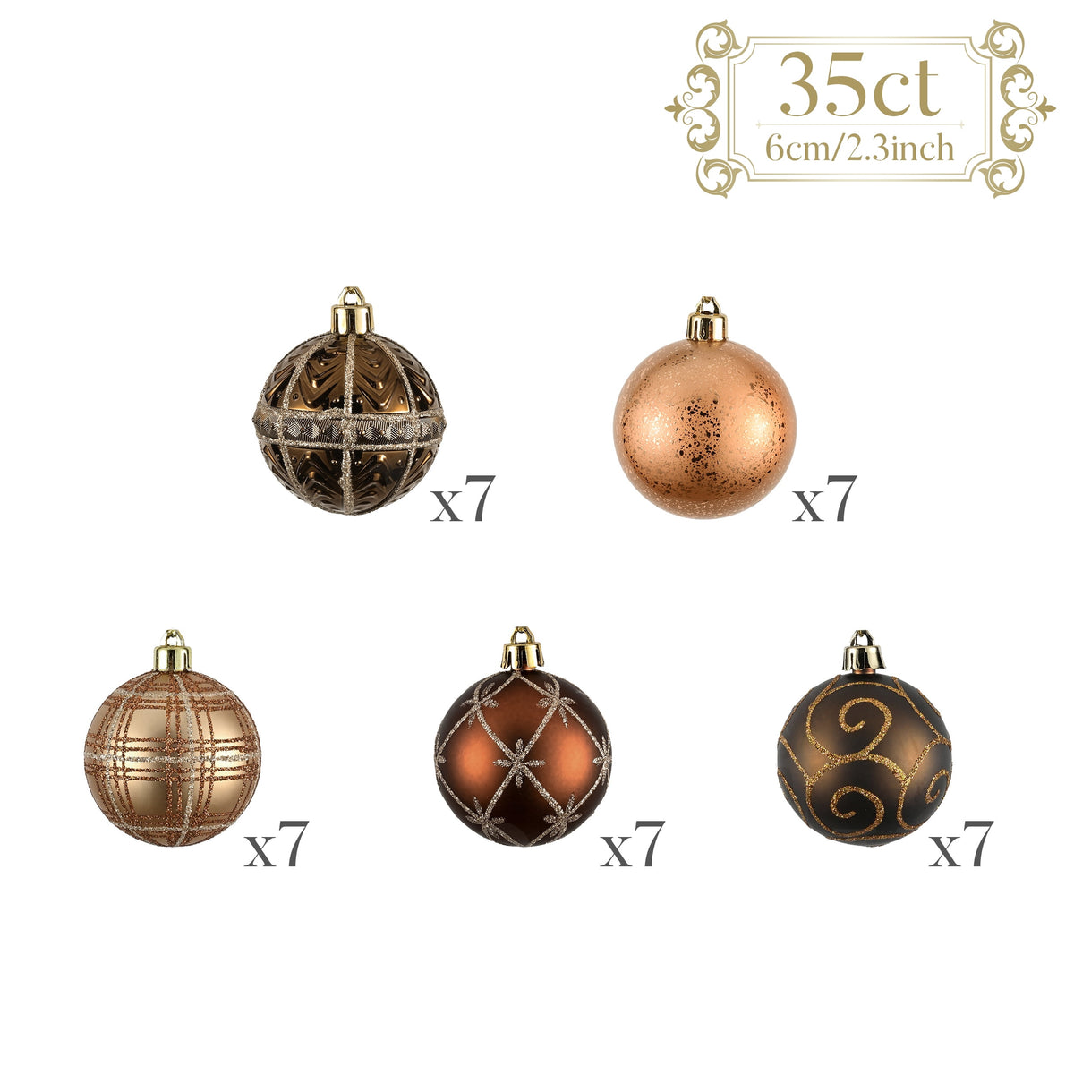 Valery Madelyn 35ct 2.36 inches Luxurious Copper Gold Christmas Ball Ornaments, Shatterproof Christmas Tree Ornaments Hanging Bauble for Xmas Decoration
