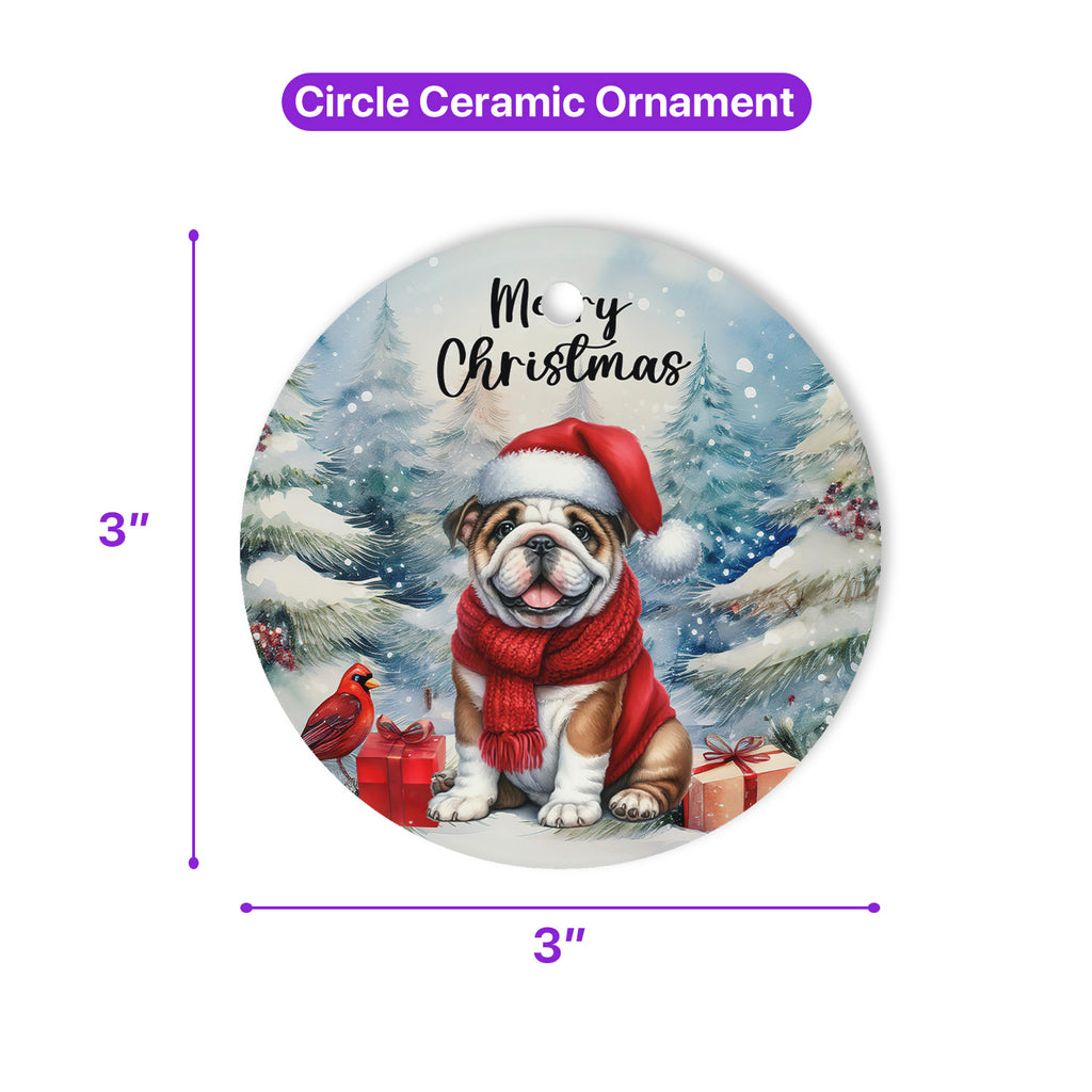 Merry Christmas Bulldog Enjoys Woofmas Winter Xmas Holiday Ceramic Round Ornament Dog Lover Gifts Idea Home Tree Decor - 02022
