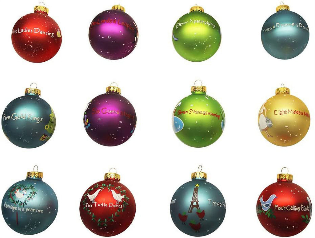 Kurt Adler Twelve Days of Christmas Ball Ornament, 65mm, Set of 12