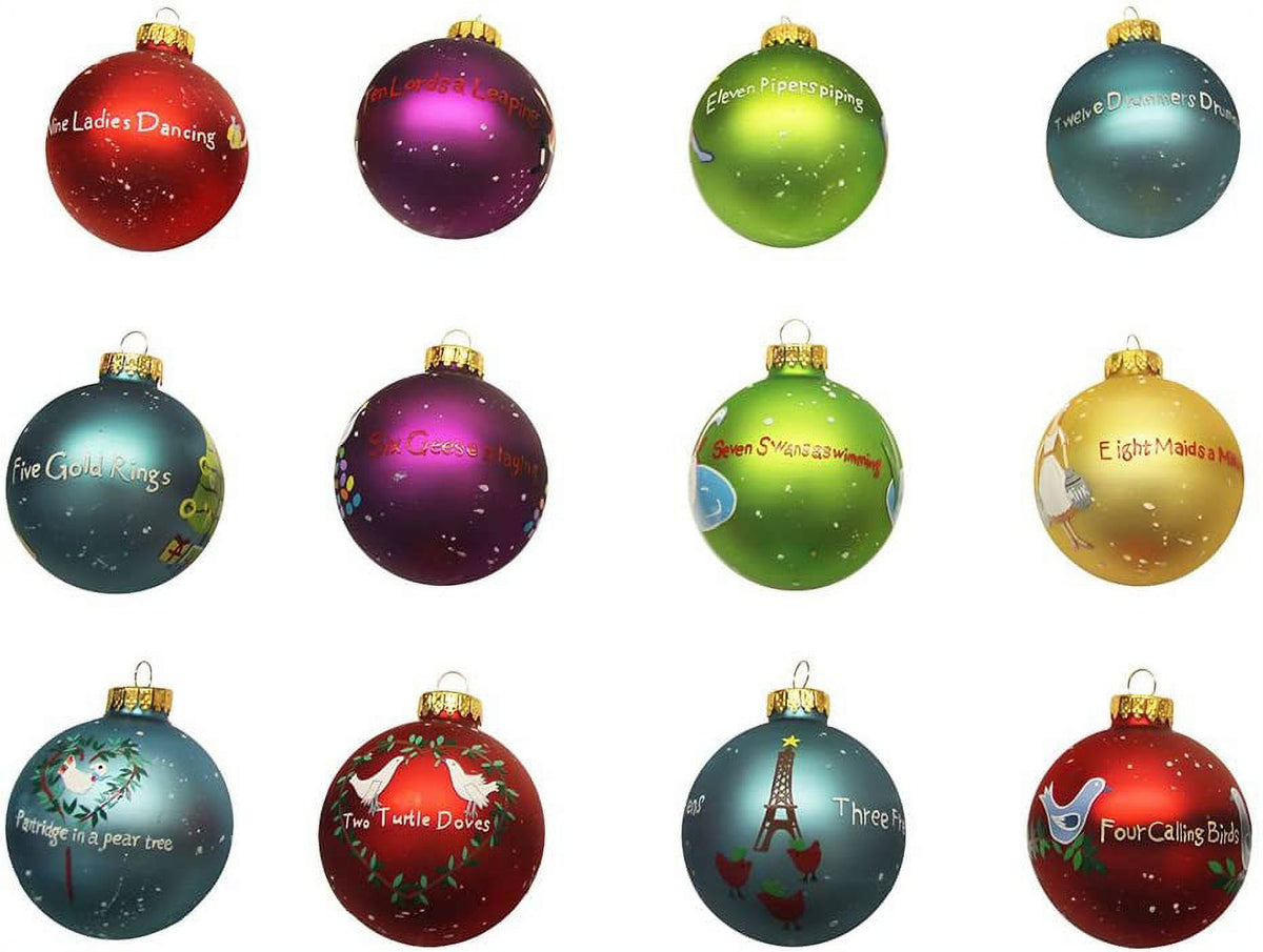 Kurt Adler Twelve Days of Christmas Ball Ornament, 65mm, Set of 12