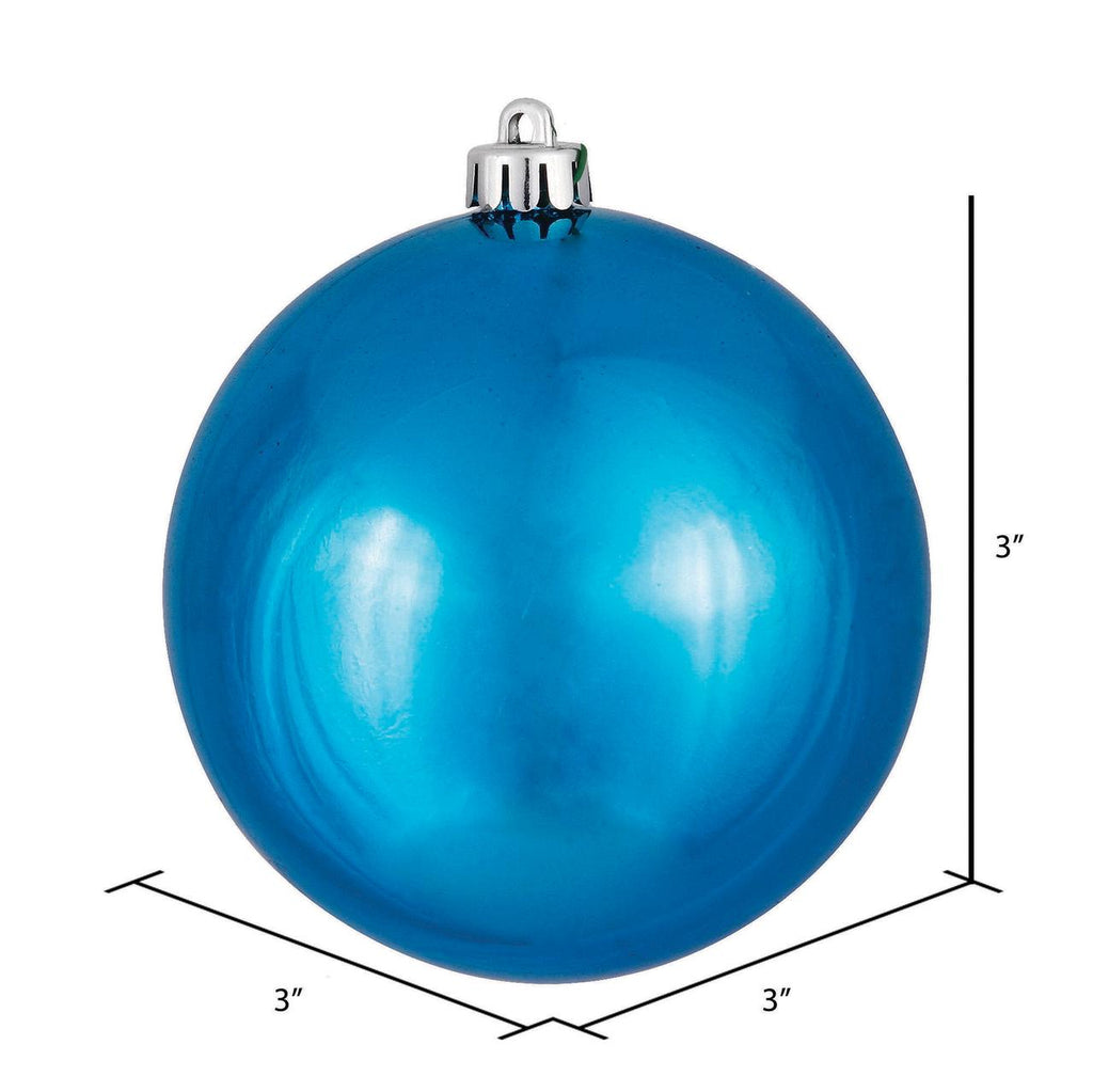 Vickerman 2.75" Christmas Ornament Ball, Turquoise Shiny Finish, Shatterproof Plastic, UV Resistant, Holiday Christmas Tree Decoration, 12 Pack