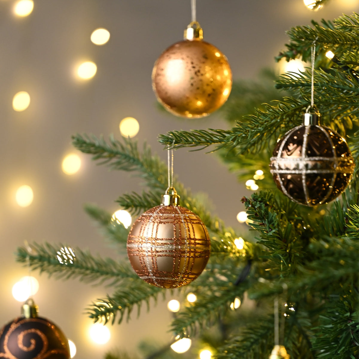 Valery Madelyn 35ct 2.36 inches Luxurious Copper Gold Christmas Ball Ornaments, Shatterproof Christmas Tree Ornaments Hanging Bauble for Xmas Decoration