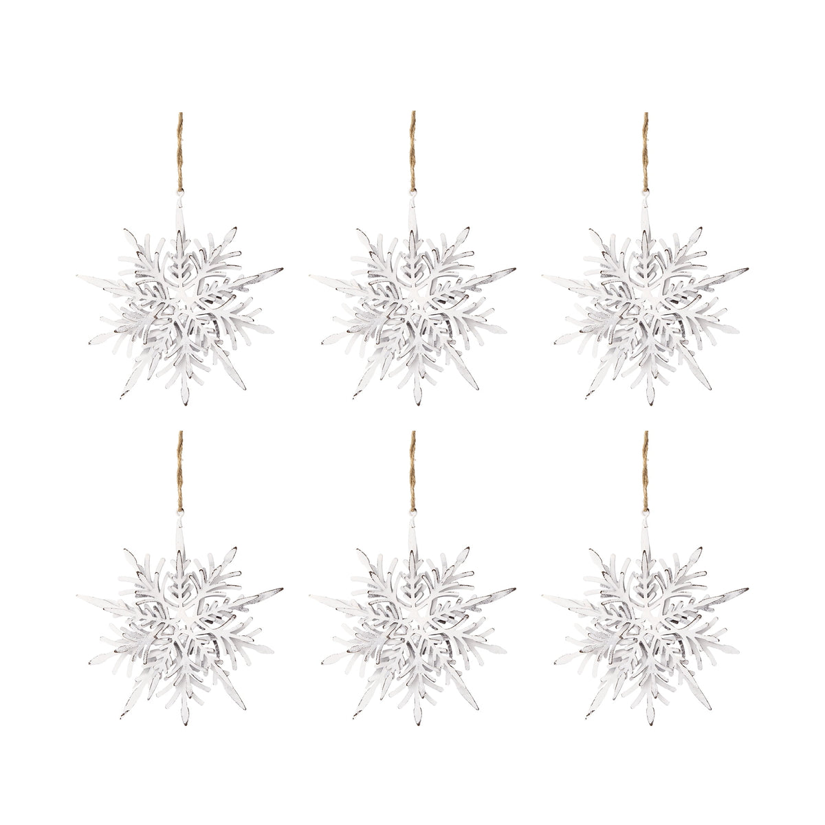 Iron Snowflake Hanger, Decorative Hanging Ball Christmas Tree Ornaments for Holiday Party Decorations, Set of 6, 6.1"x1.8"x6.3"