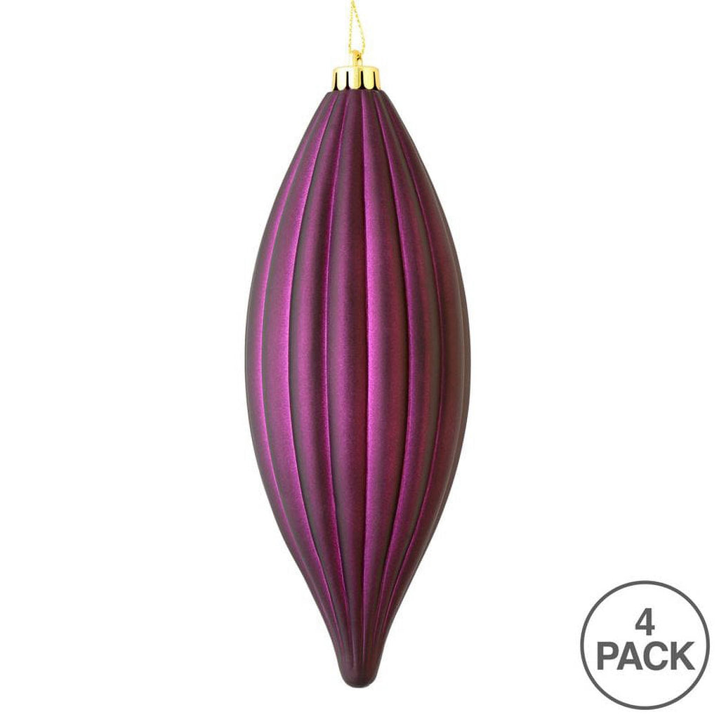 Vickerman 8" Matte Line Finial Ornament, Shatterproof Plastic, Holiday Christmas Tree Decoration, 4 Pack, Plum