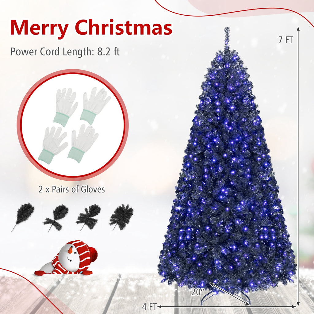 Costway 7 ft Pre-Lit Decoration Tree for Christmas Halloween Hinged Black