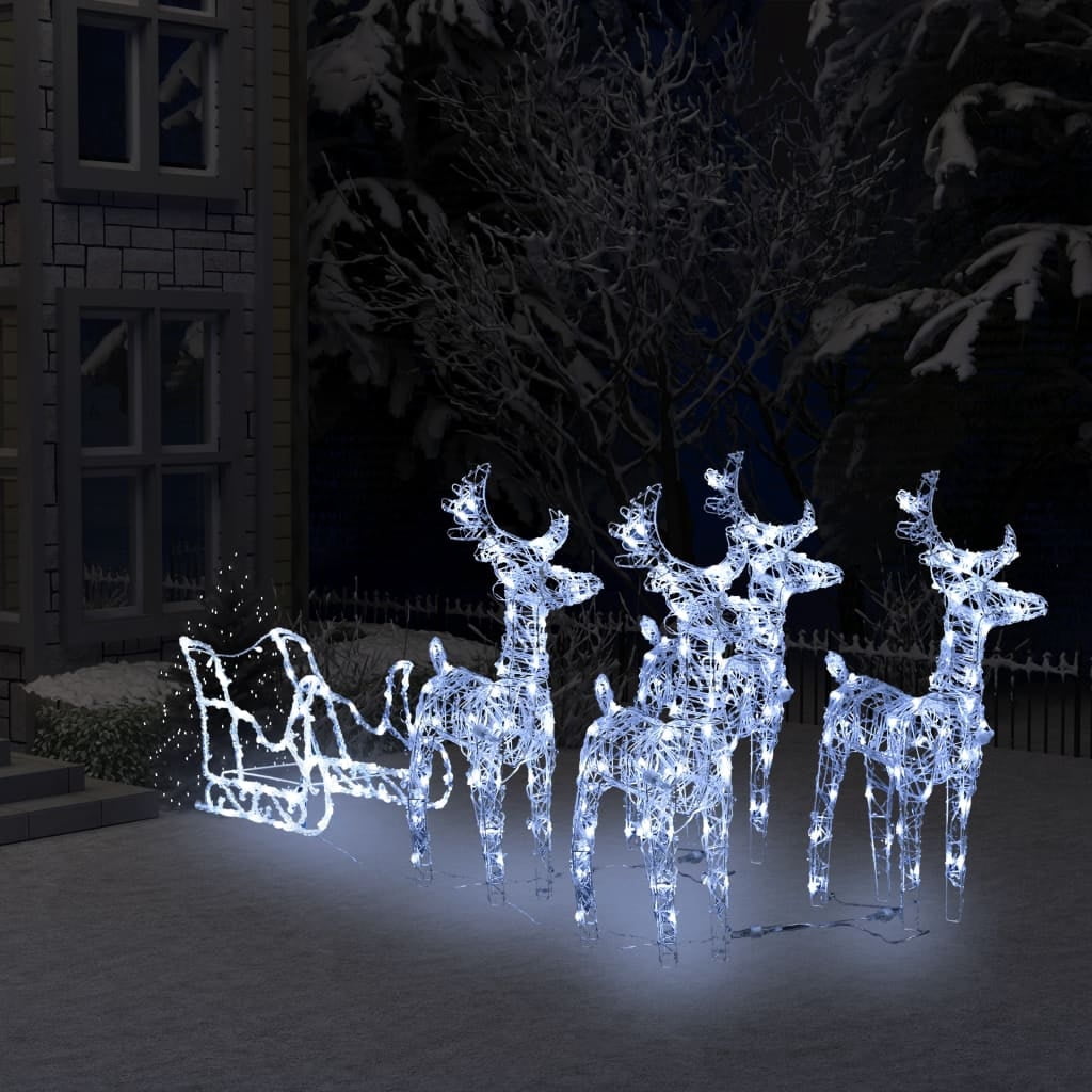 vidaXL Christmas Decoration Lighted Reindeer and Sleigh with LEDs Acrylic